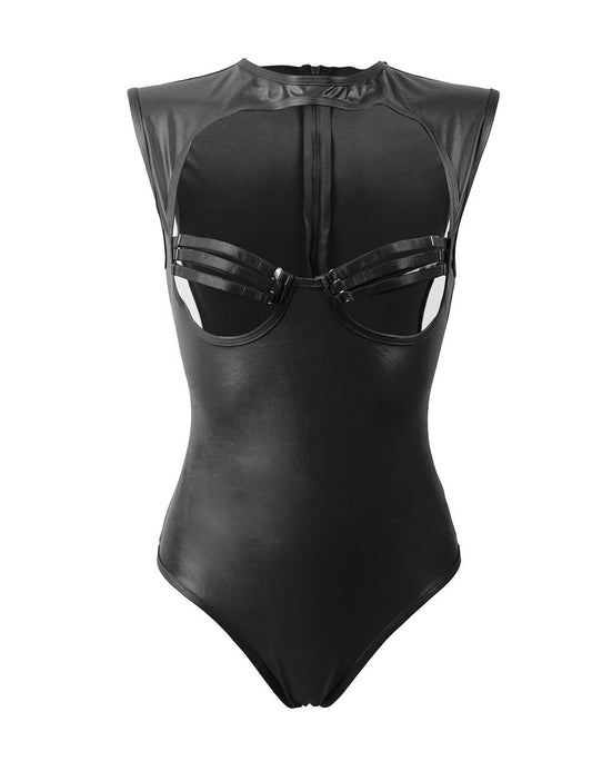 OPEN CUP LEATHER TEDDY