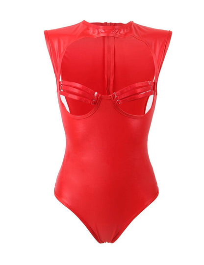 OPEN CUP LEATHER TEDDY