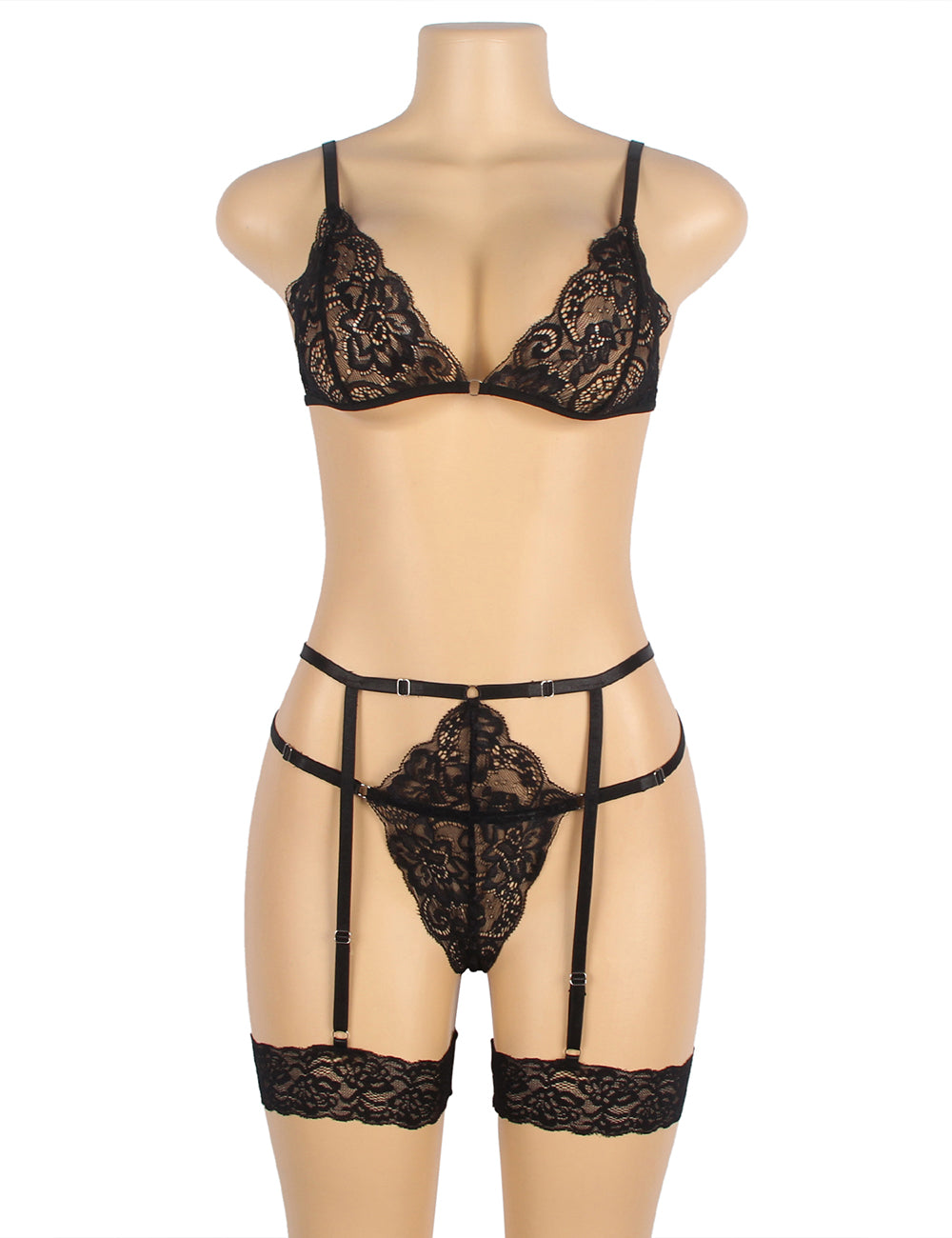 Black Bra and Panty Design with Garter Belt and Leg Ring