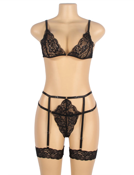 Black Bra and Panty Design with Garter Belt and Leg Ring