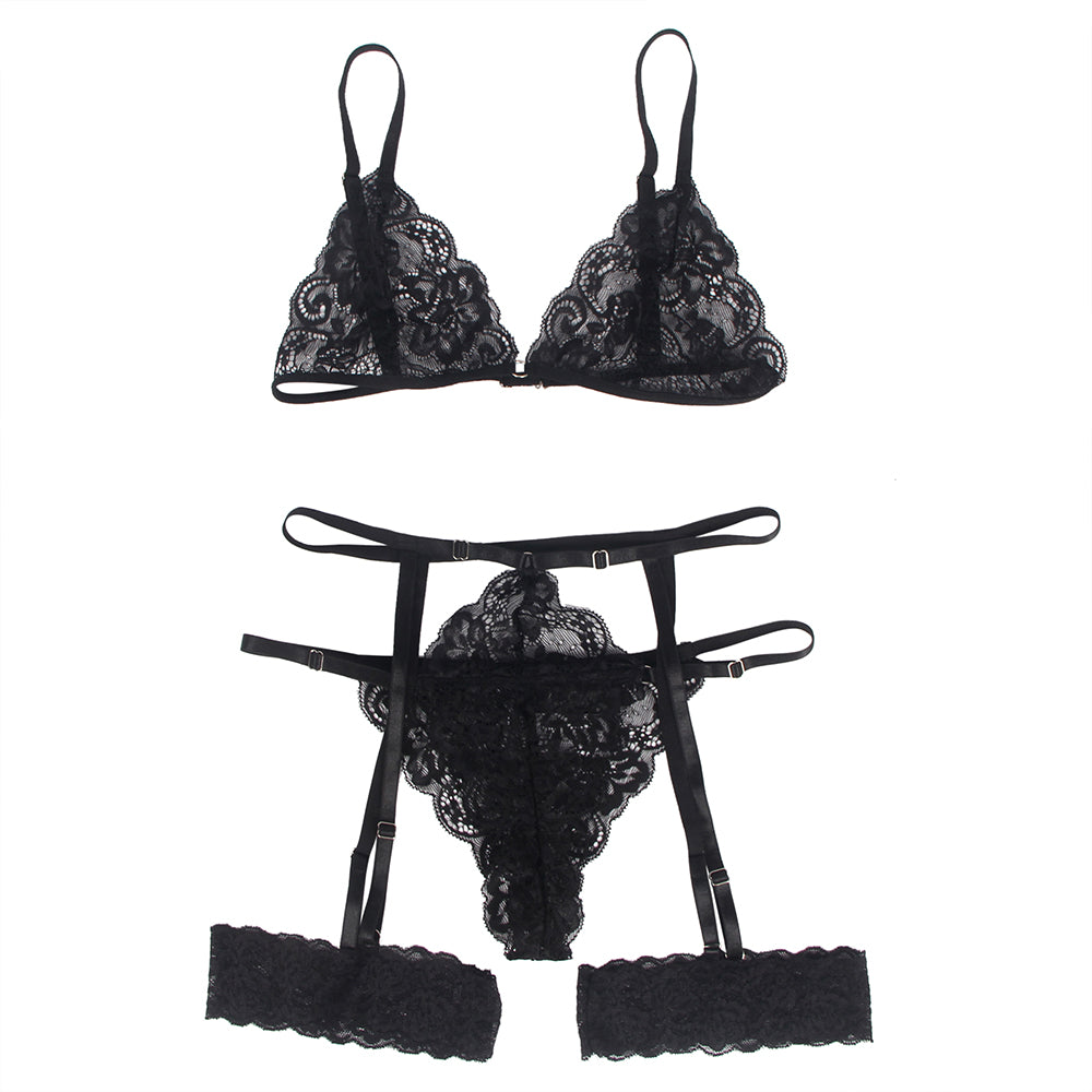 Black Bra and Panty Design with Garter Belt and Leg Ring