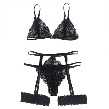 Black Bra and Panty Design with Garter Belt and Leg Ring